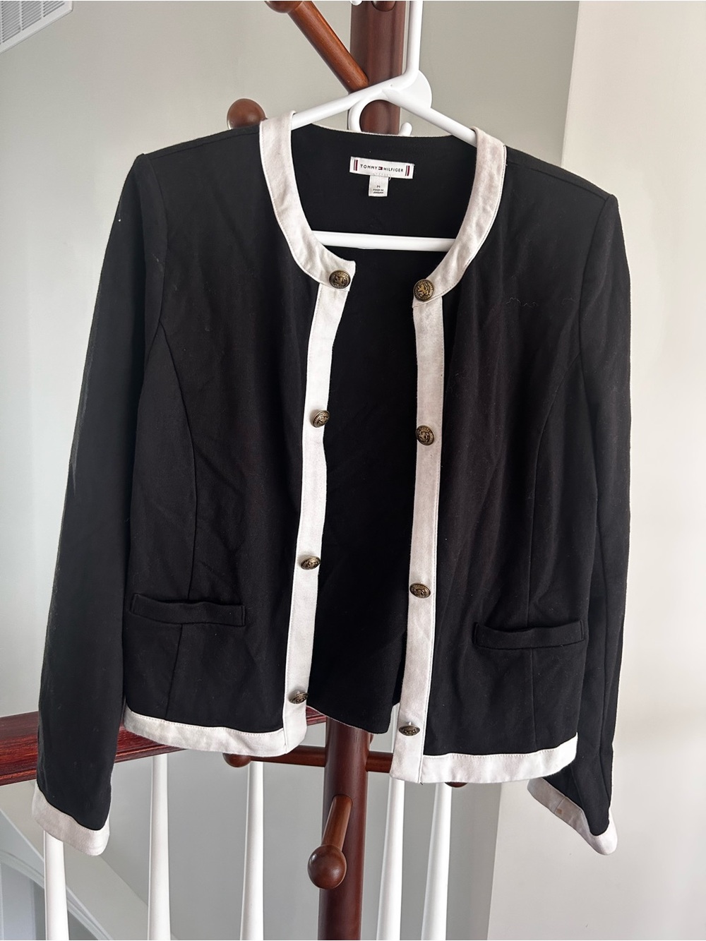 Tommy Hilfiger Black Jacket with White Trim and Gold Buttons